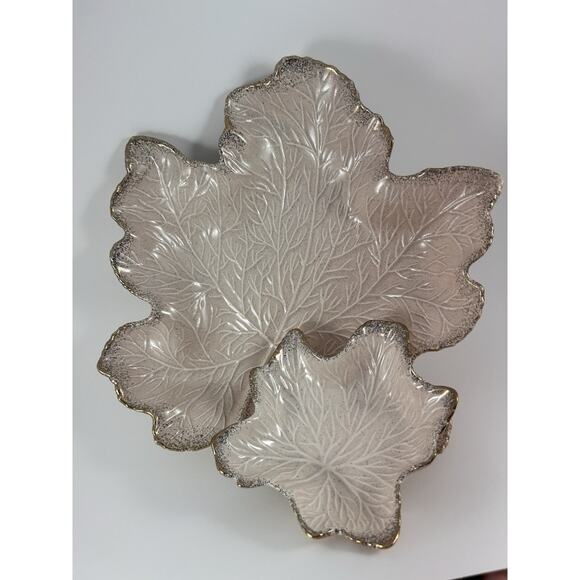 Vintage Calif. Originals Pottery Leaf Dishes 719 721 USA Speckled Gold Trim - Picture 1 of 7